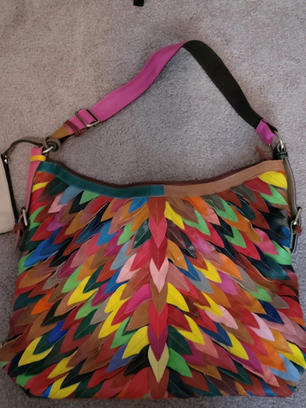 AmeriLeather Large Multicolor Patchwork Genuine Leather Hobo Shoulder Bag Boho